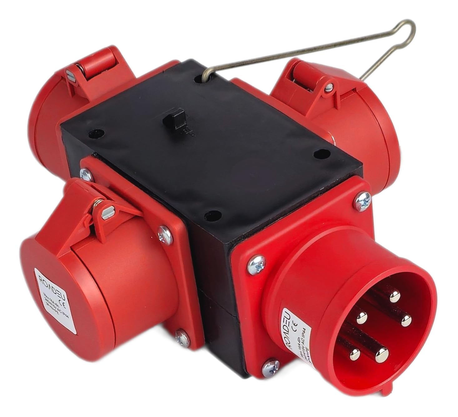 RoadEu Distribuidor de corriente CEE 32 A 5 pines macho 3 enchufes 32 A 5 p 400 V IP44 móvil robusto