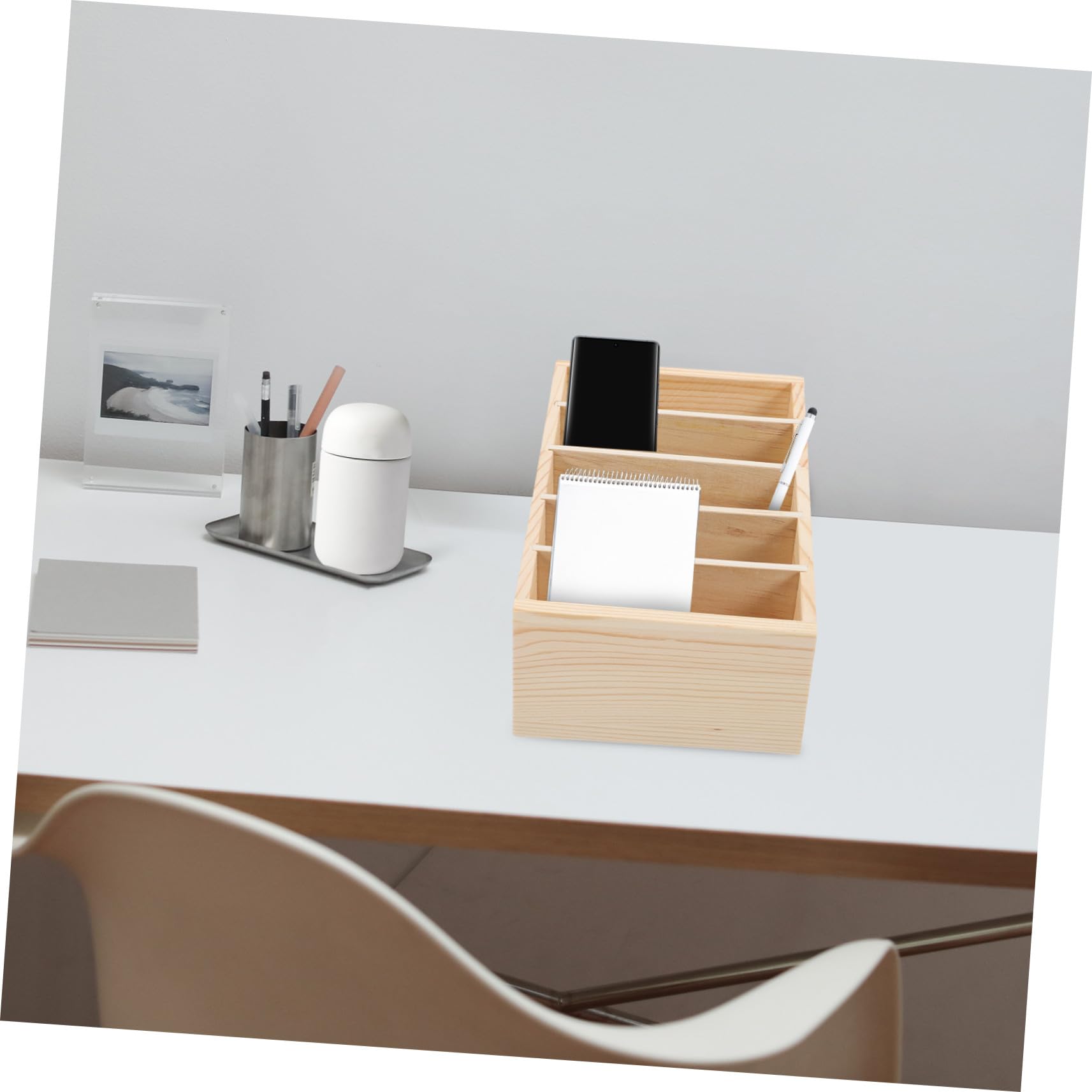 Scrivania in legno a 5 scomparti per telefono, forniture per ufficio e decorazione a forma di cactus, soluzione elegante e funzionale per riporre oggetti da scrivania