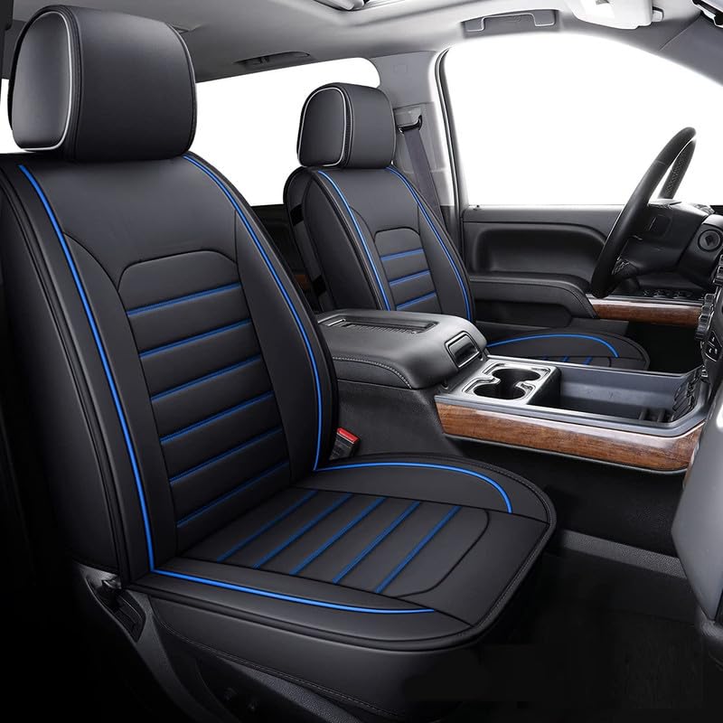 Image of RideoFrenzy Silvrado Black and Blue Seat Covers for Tata Punch | Skin Fit Tailor Made | 20mm HDR Foam Luxury Nappa Leather