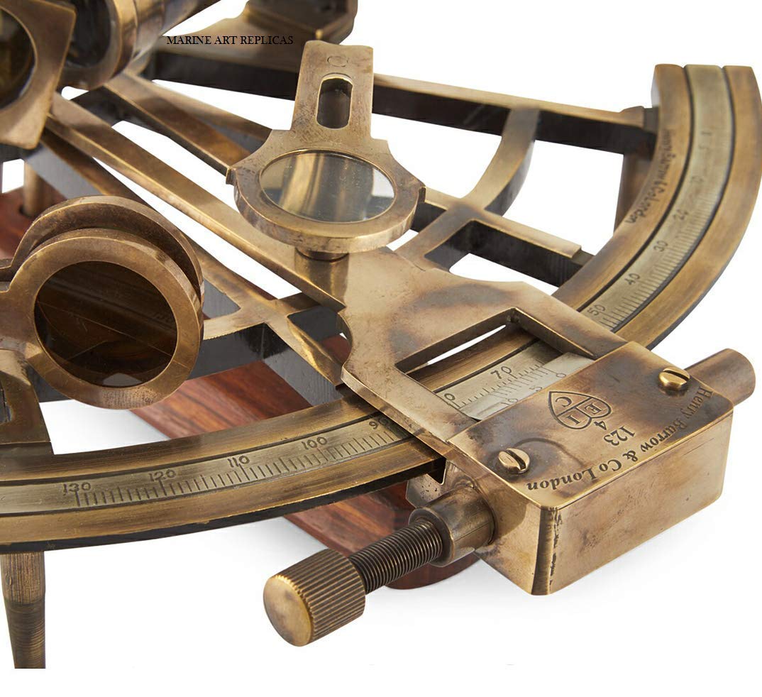 Sestante nautico in ottone anticato da 20,3 cm, con scatola di legno, regalo nautico