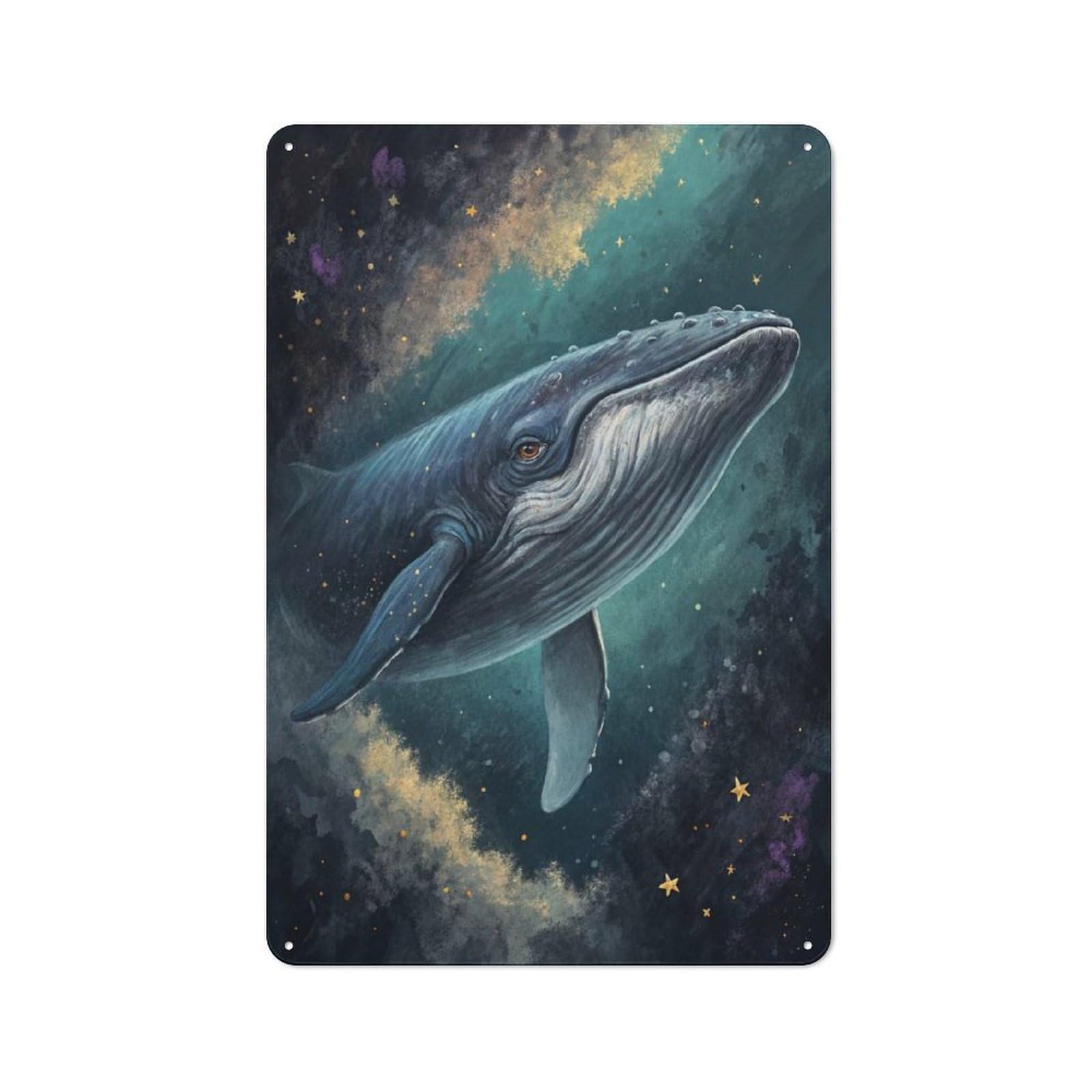 Simple Retro Whale in A Starry Sky Metal Desk Wall Sign 30x20cm, Studio Wall Plaque for Workspace, Cafe, Shop Or Desk Area