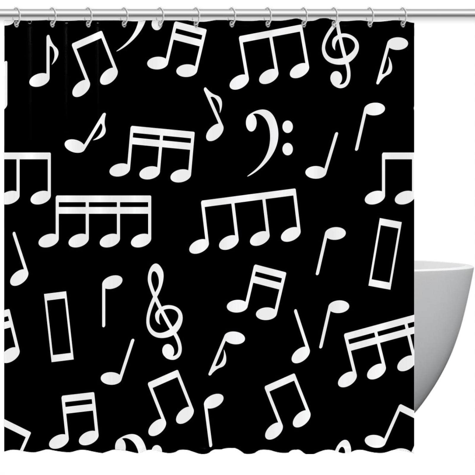 Rideau de douche notes de musique noir et blanc 183x183 cm pour salle de bain