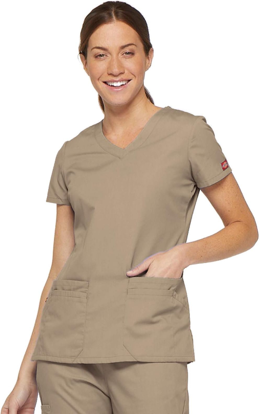 Dickies Women's EDS Signature V-Neck Top with Multiple Patch Pockets Medical Scrubs Shirt