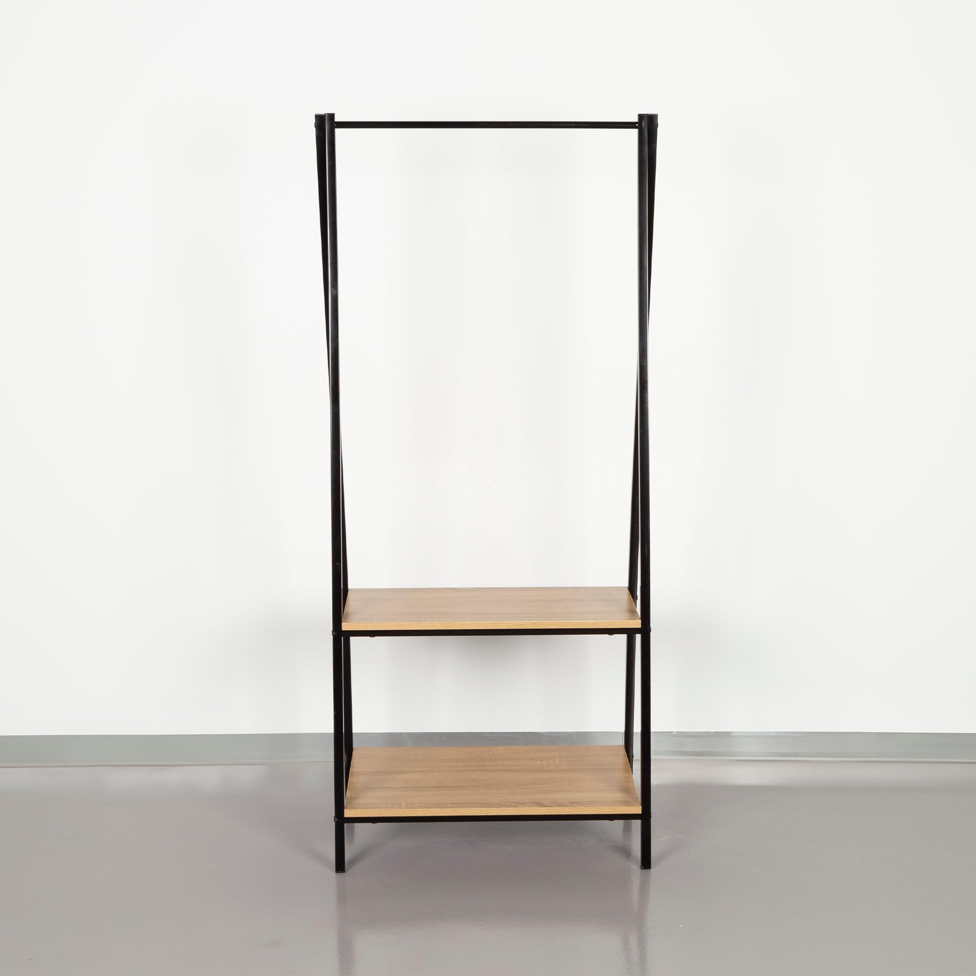 AKTIVE 18430 MAX Home Burro Ropa, Perchero de pie y Zapatero Entrada recibidor, 2 estantes de Almacenamiento, 64 x 40 x 150 cm, Industrial, Armario Abierto