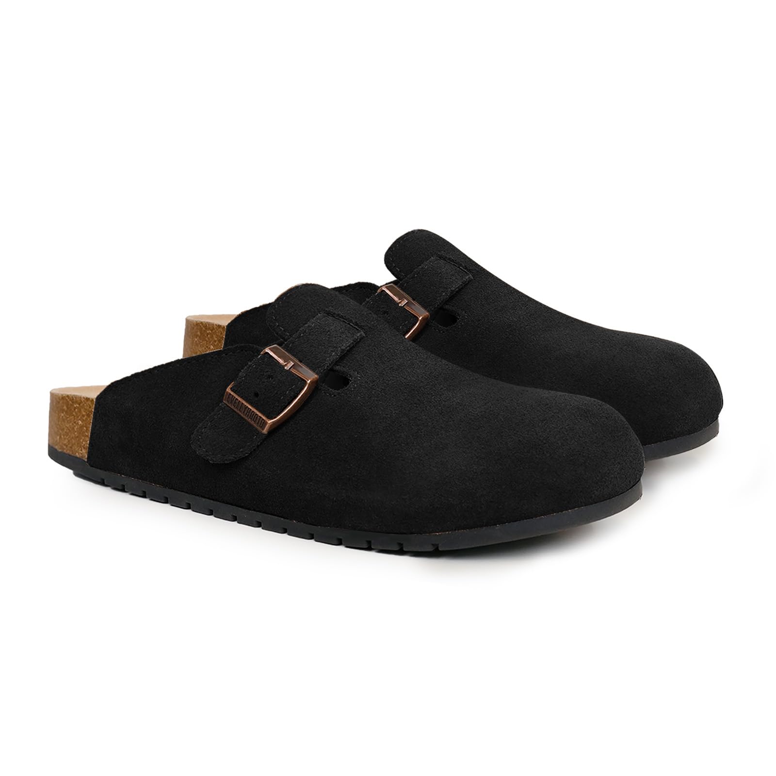 EVELLYHOOTD Unisex Suede Clogs for Women Men | Cork Footbed Arch Support Slip-On Mules Adjustable Strap Comfortable House Slippers Indoor Outdoor(with
