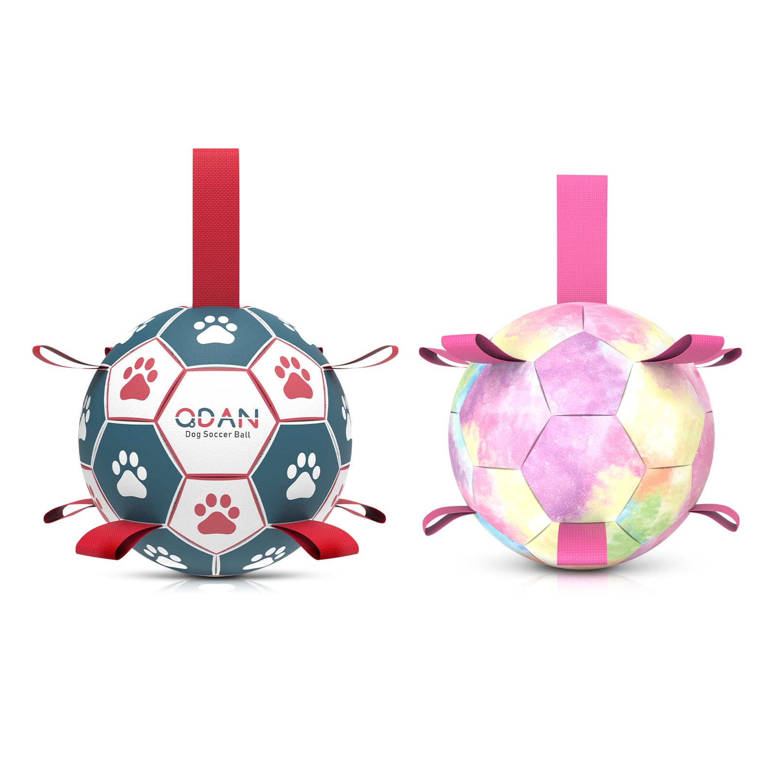 QDAN 2 Pack Dog Toys Soccer Balls with Straps for Small Medium Dogs Dog Birthday Toy Tug of