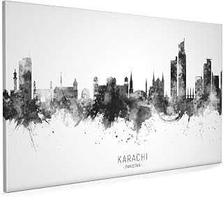 Karachi Pakistan Skyline Box Canvas Print with City Name -11699