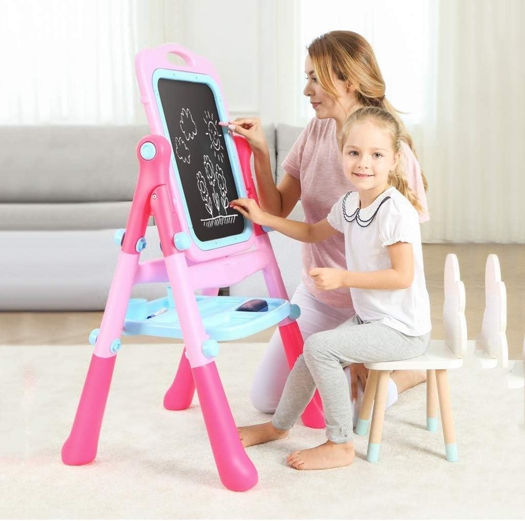 Adjustable Standing Art Easel Chalkboard and Magnetic Dry Erase Board Drawing Set Supplies Accessories Learning Play for Toddlers 20.1 * 21.3 * 41.7inch