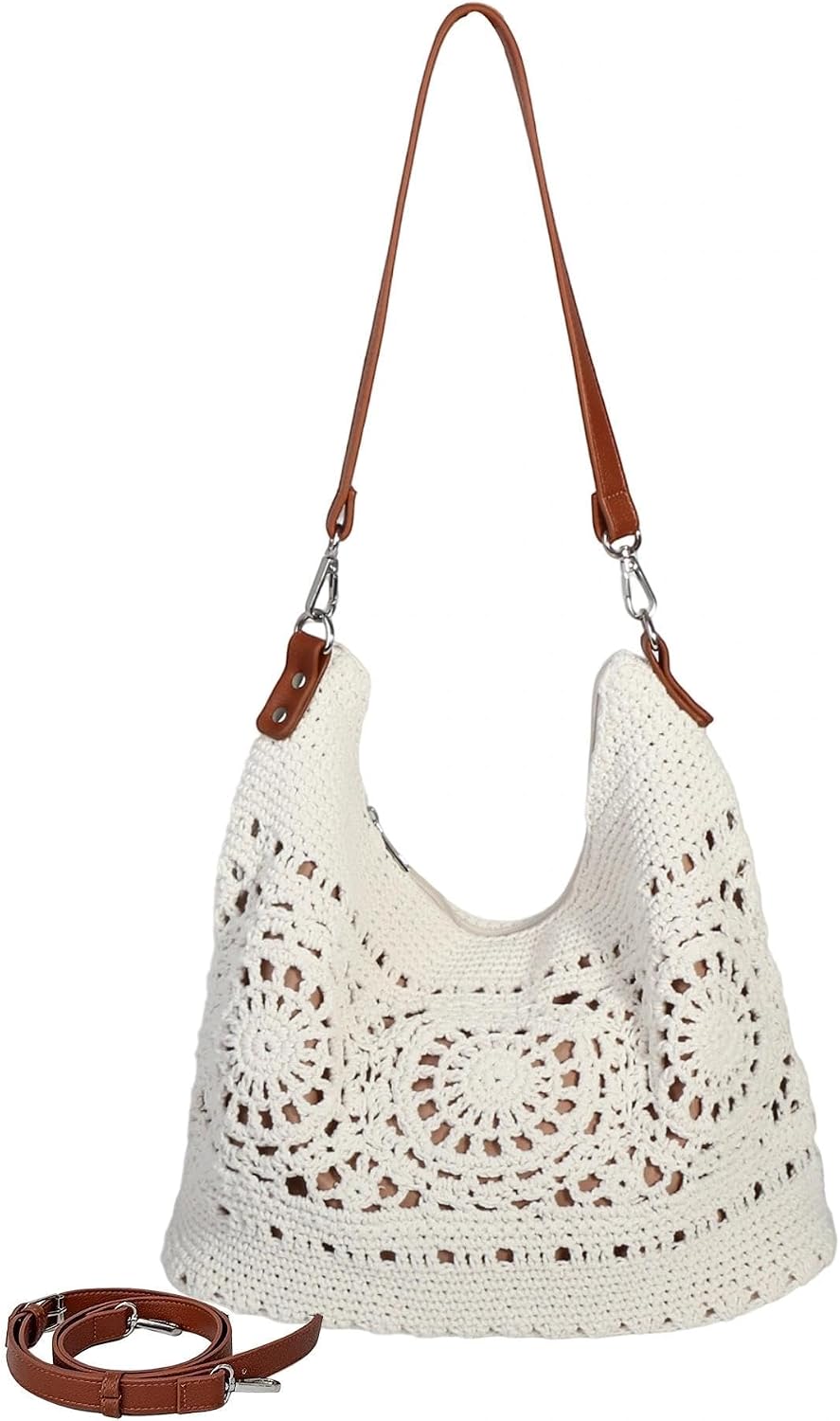 Bolso grande de crochet para mujer Off White
