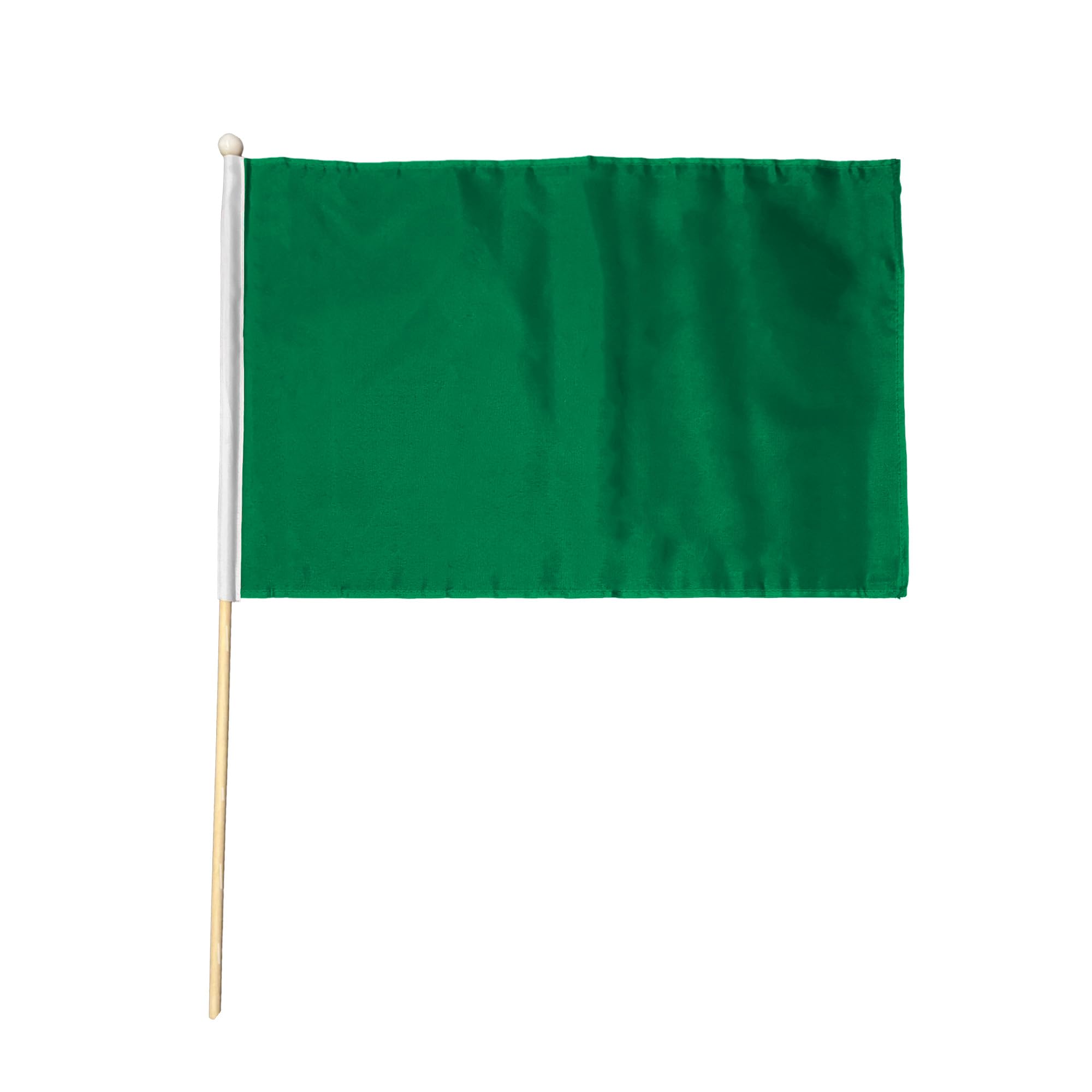 Flagtex Plain Green Pack of 2 Hand Waving Flag (9x6 Inch) - Premium Wooden Stick Hand Flag 9x6 Inch Natural Wood Pole Solid Color Blank Flag Events Sports Parades Crafts