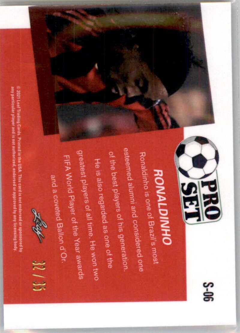 2021 Leaf Pro Set Metal Red #S6 Ronaldinho PR 35 AC Milan Soccer Card in Raw (NM or Better) Condition