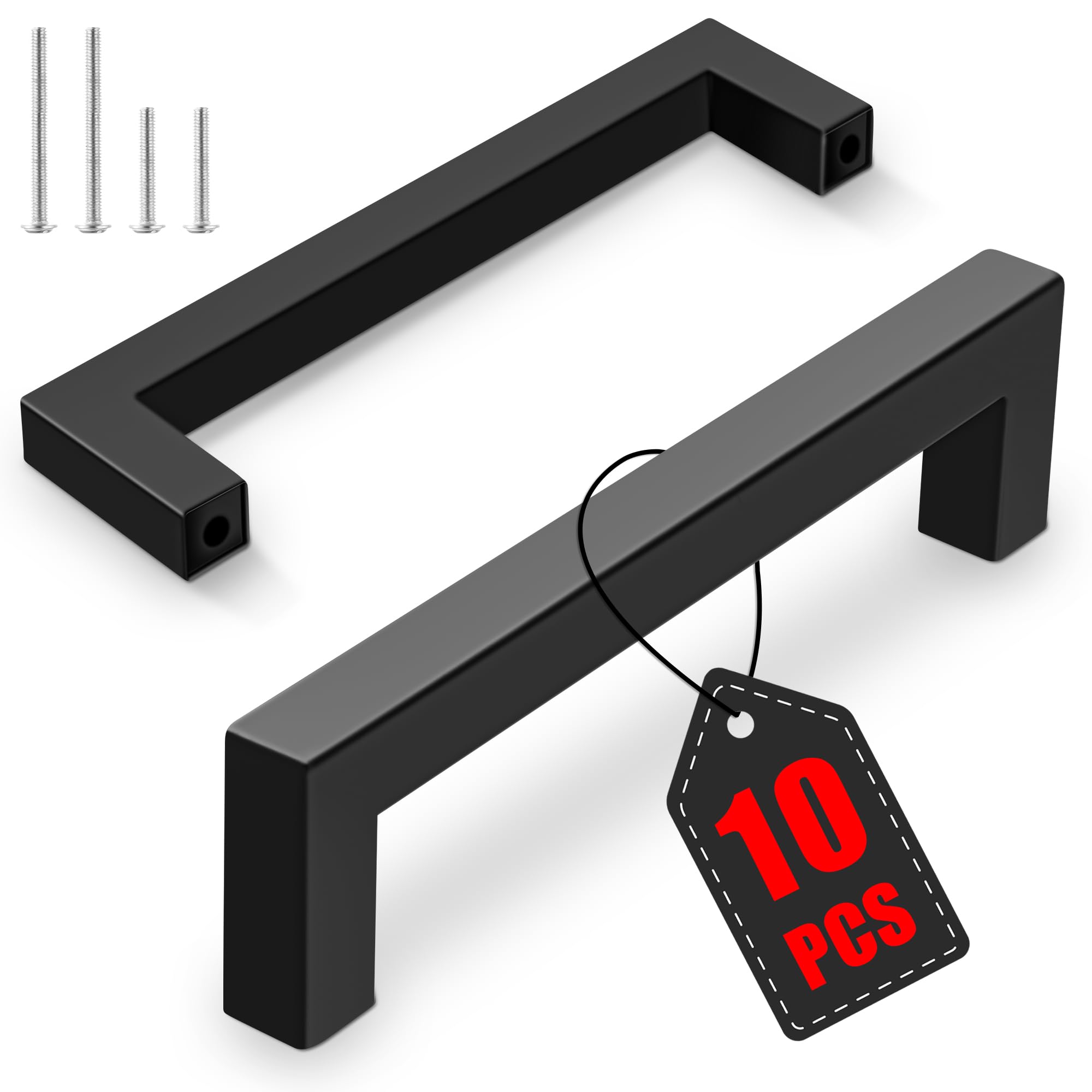 Vortix 10 Stück Möbelgriffe Schwarz Edelstahl Matt Schrankgriffe[ 128 mm Lochabstand ] Modernes Design Griffe für Küchenschränke,Badezimmerschränke&Schubladen