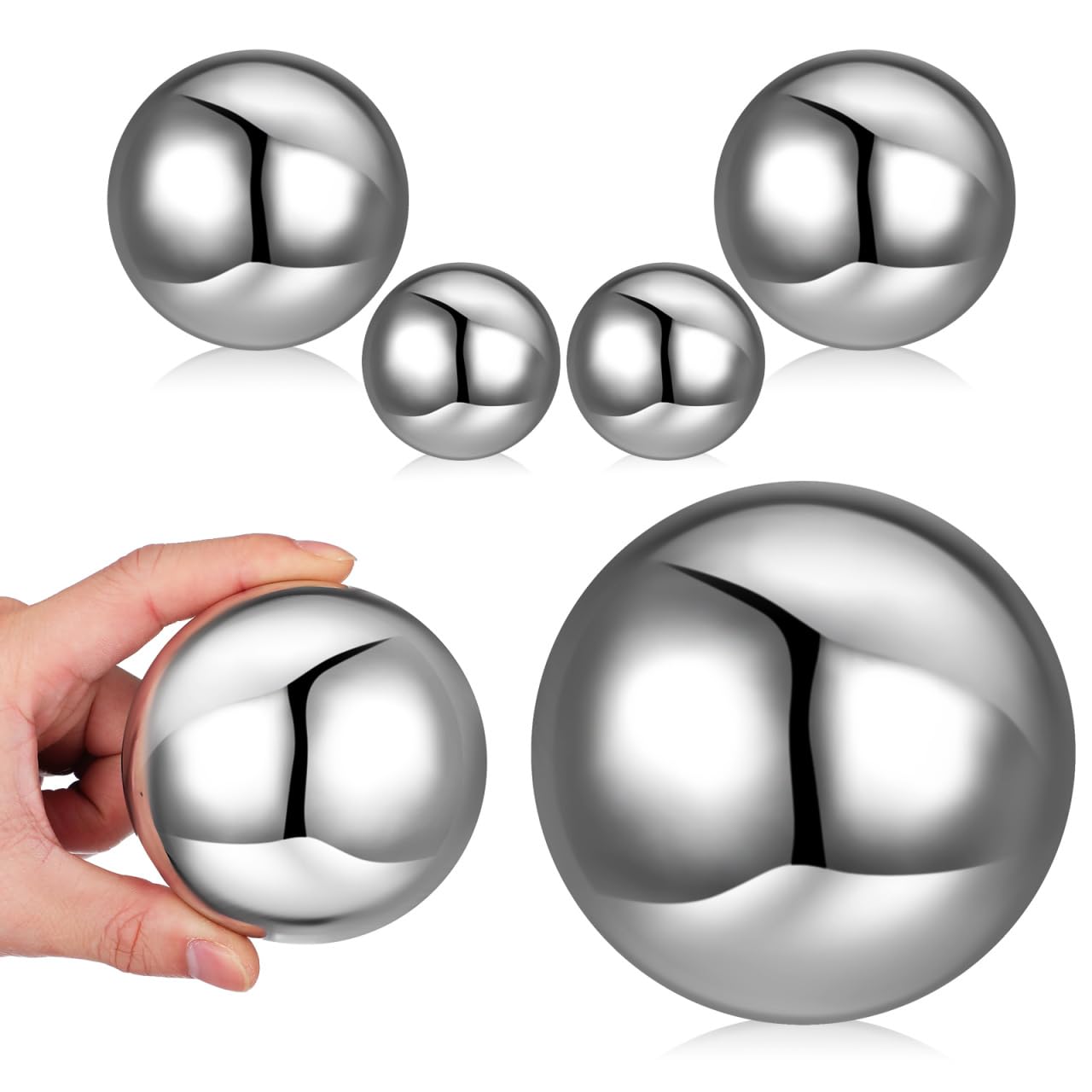 SEWACC 6-pack Stainless Steel Gazing Balls, Mirror-polished Reflective Spheres, Decorative Garden Orbs for Outdoor Lawn And Patio, Assorted Size