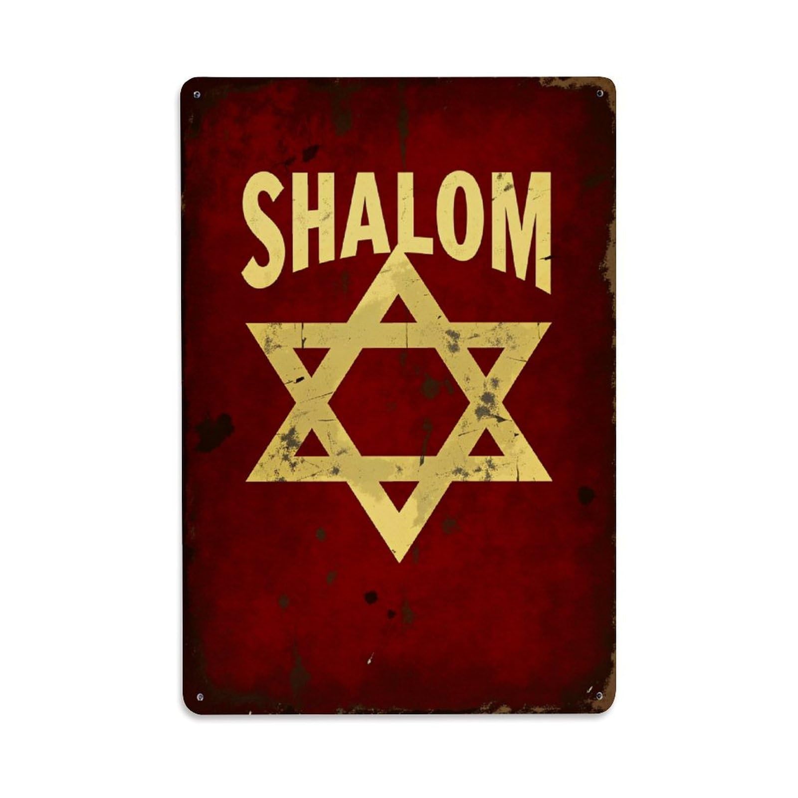 Lzwbntey Vintage Shalom Star Of David Red Background Metal Tin Sign Retro Wall Decor For Home Bar Garage Cafe, Indoor & Outdoor Decorative Metal Poster, 8X12 Inch