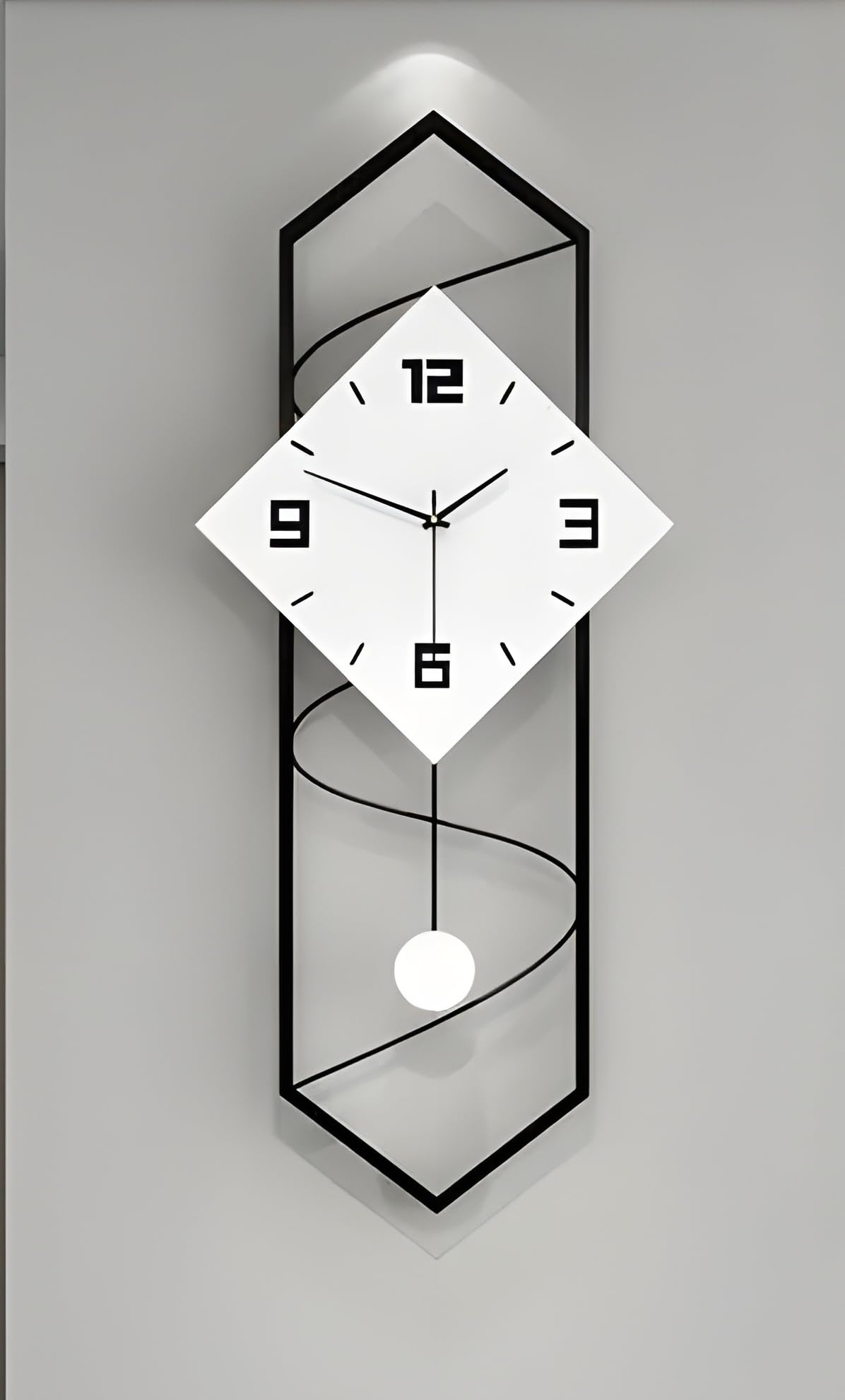 Reloj de pared grande con péndulo de 70 cm x 30 cm, color blanco y negro, diseño silencioso