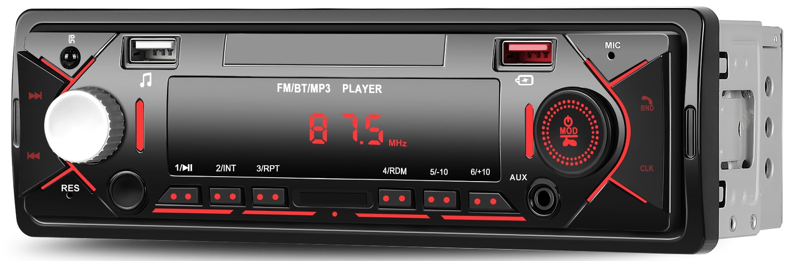 Auto Radio mit Bluetooth, Autoradio mit FM Radio/AUX/EQ/USB/RCA/U Disk/EQ/SWC, Autoradio 1 Din Unterstützung MP3 Player 12V