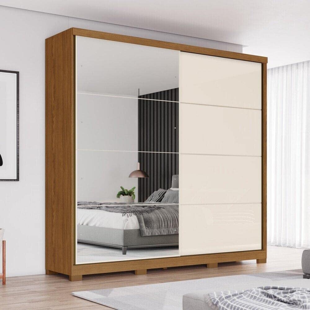 Guarda Roupa Casal com Espelho 2 Portas de Correr 6 Gavetas