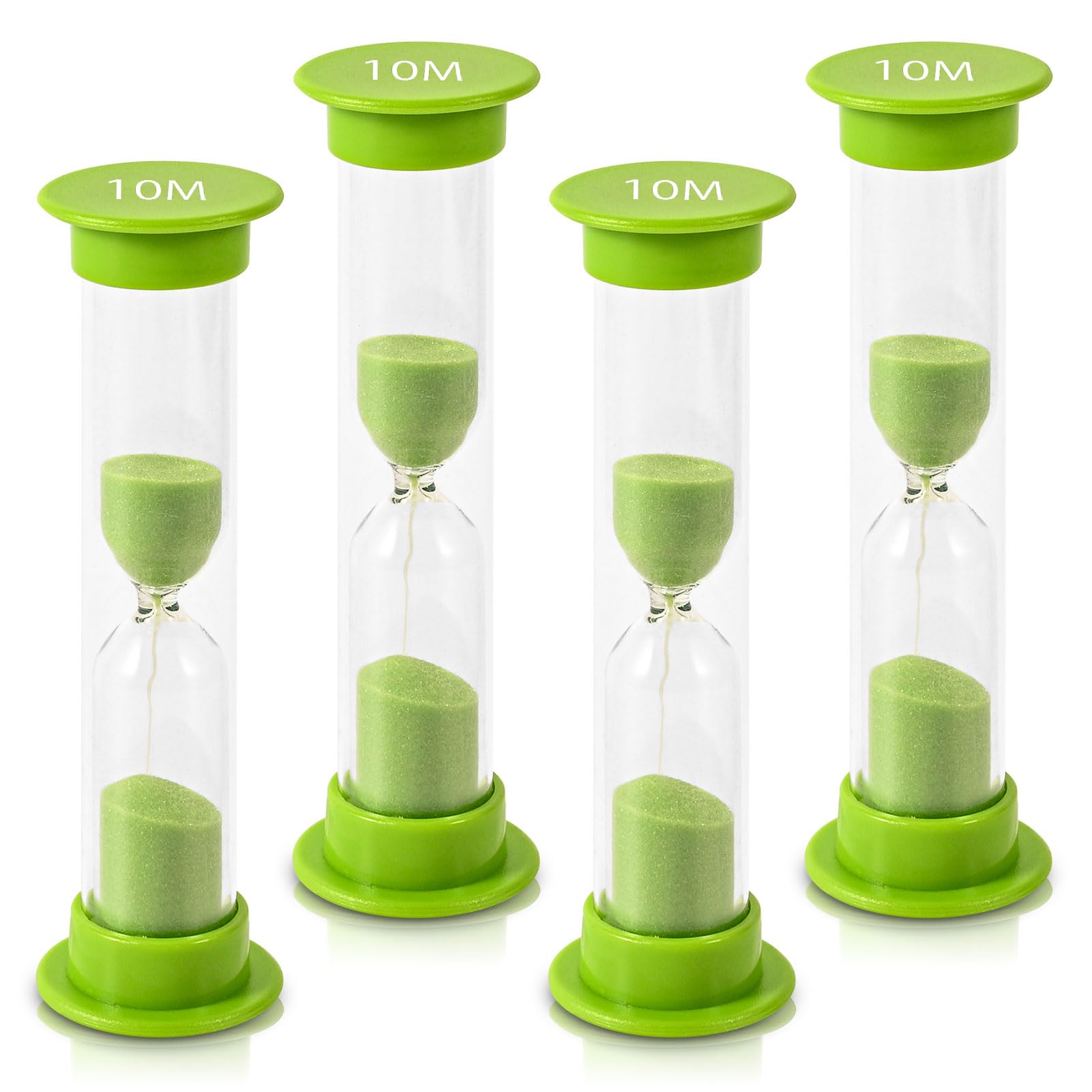 Sand Timer for Kids - 10 Minute Set of 4 Hour Glass - Green Color- Acrylic Covered for Classroom, Home & Kids Room