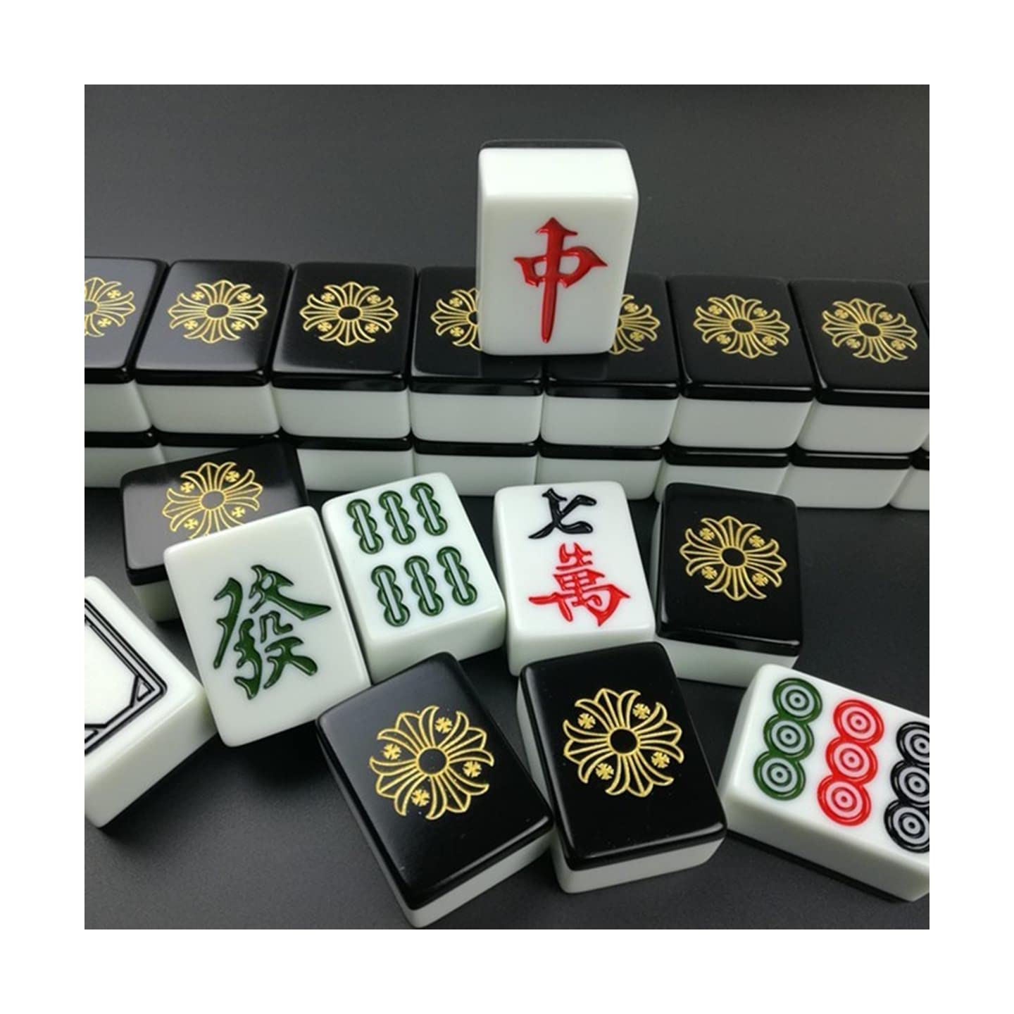 MOCKS Chinese Mahjong Sets Full Size, 144 Mahjong Tiles With Carrying Case Dice Table Mats Poker And Chips, Indoor Board Games, 44mm