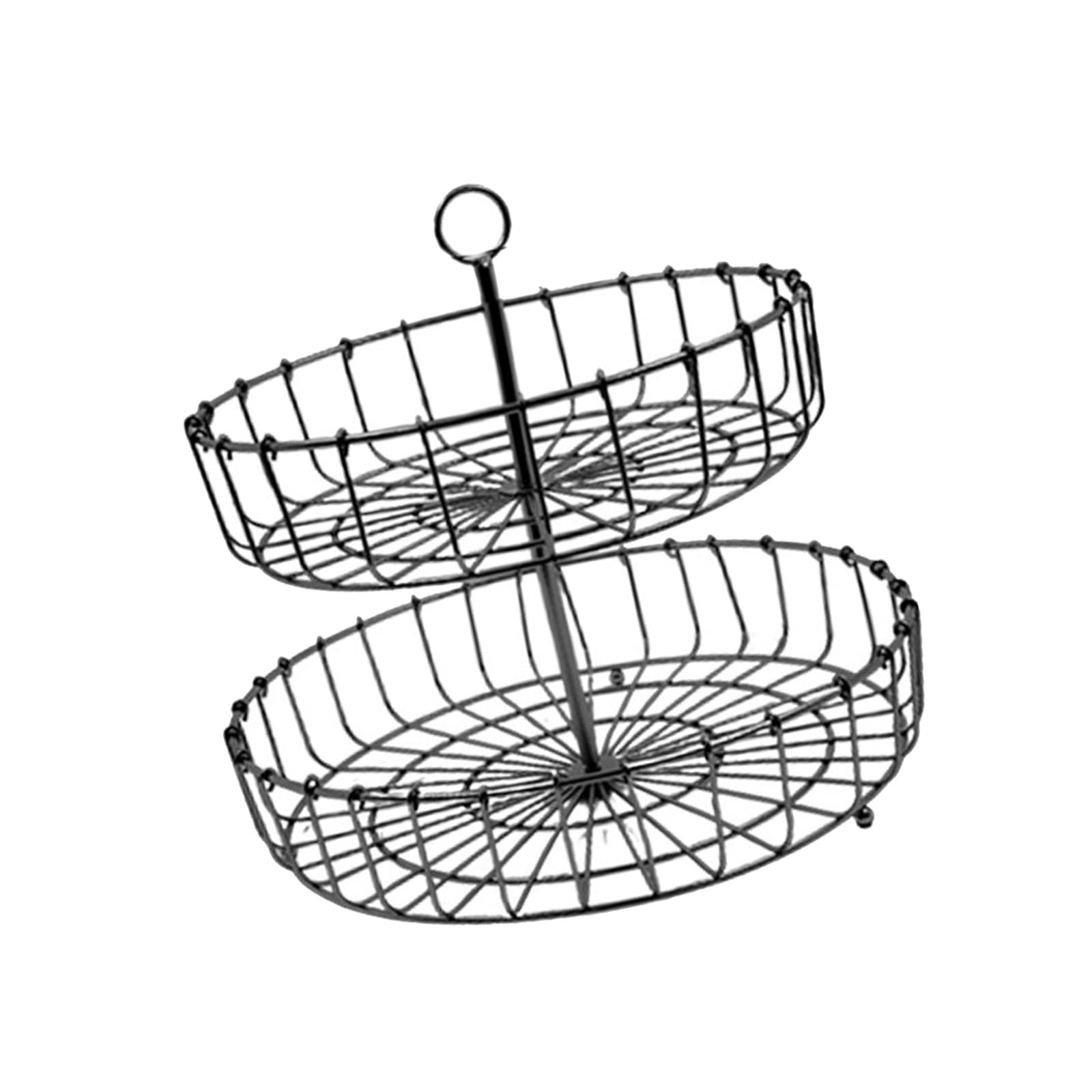 Carotoe Black 2 Tiered Iron Fruit And Snacks Organiser Kitchen Storage Basket With Stable Base Double Layer Ventilated Tray Iron Snacks Tray For Home