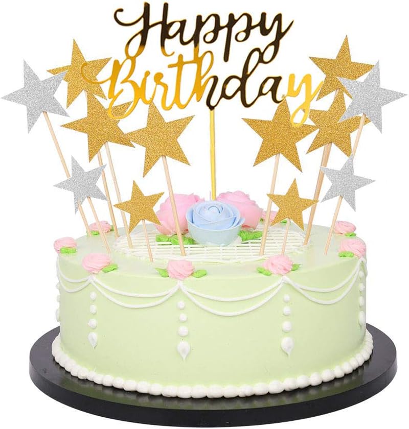 VERSAINSECT ay Monogram Glitter Letters Little Star Cake Cupcake Decorations Toppers Picks Supplies, 41 Pcs Glitter Party Cake Decorations