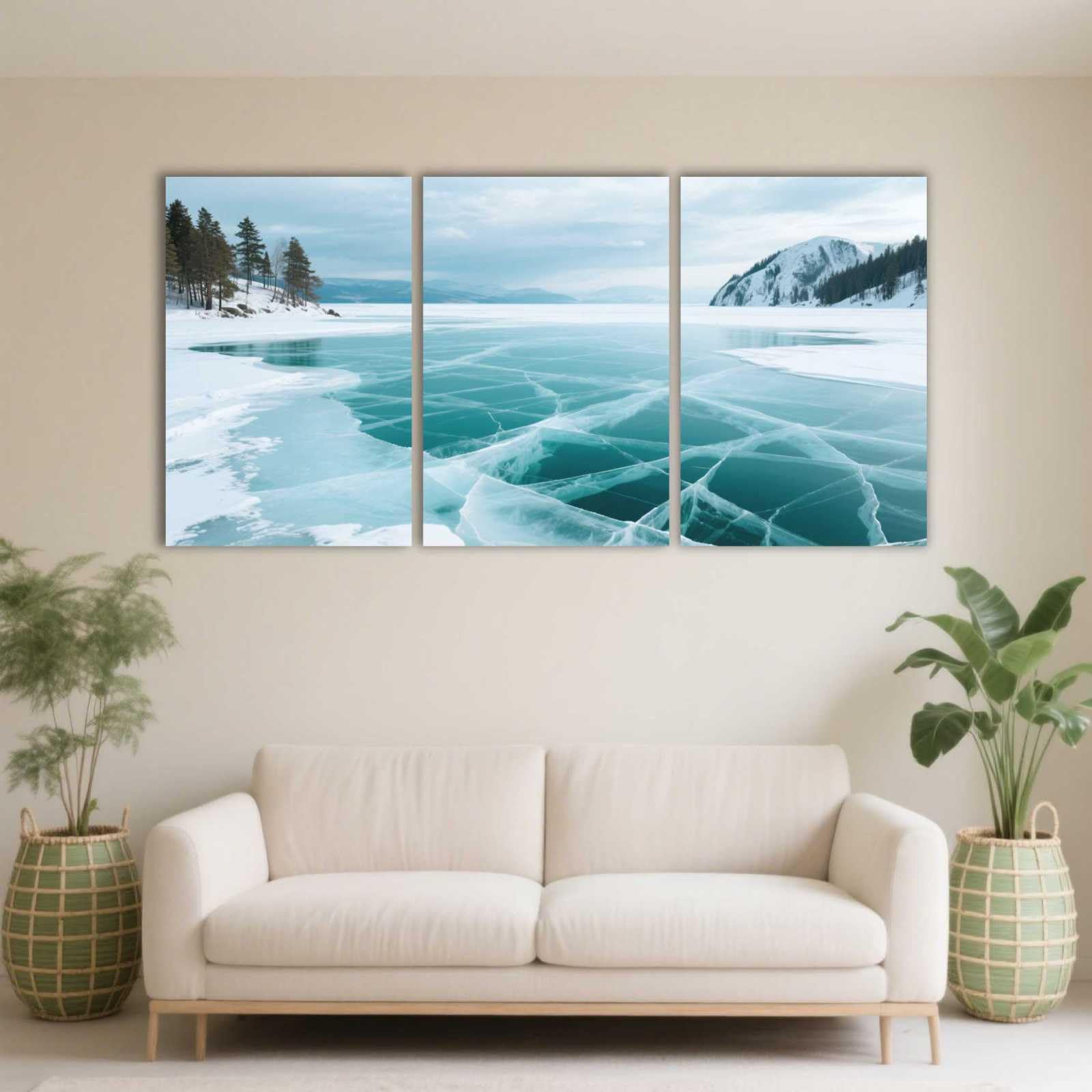PYBILDCYJ Modernes 3-teiliges Leinwand Wandbild See mit blauem Eis im Winter Poster Home Decor Möbel Art Dekoration, HD Druck mit Holzrahmen 40cmx60cmx3