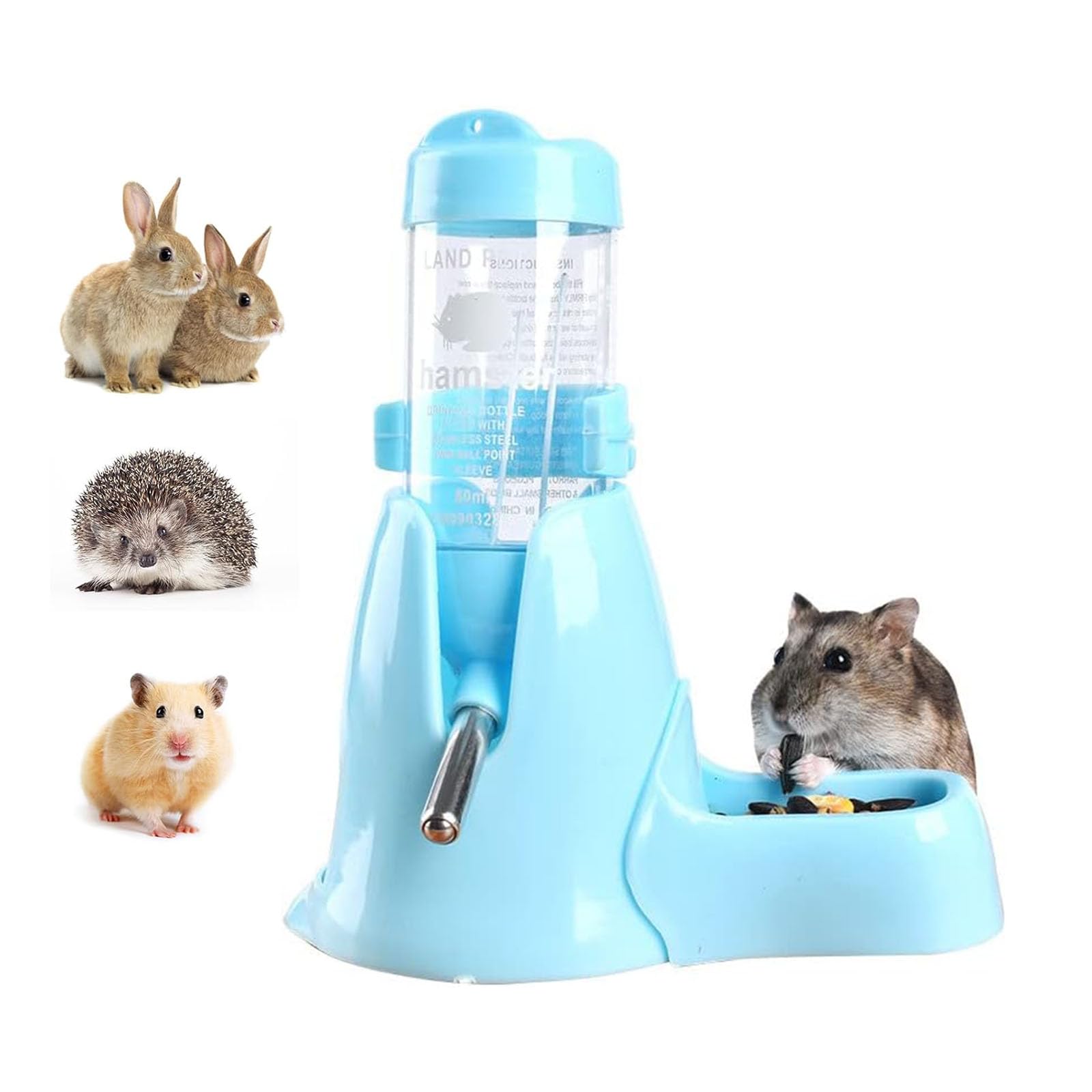 Hamster Water Bottle with Stand 125ml ater and Food Dispenser for Hamsters Rats Guinea Ferrets Rabbits Small Animals. (Blue)