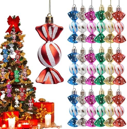 6 PCS Christmas Candy Ornaments Glitter Candy Cane Christmas Tree Candy ...