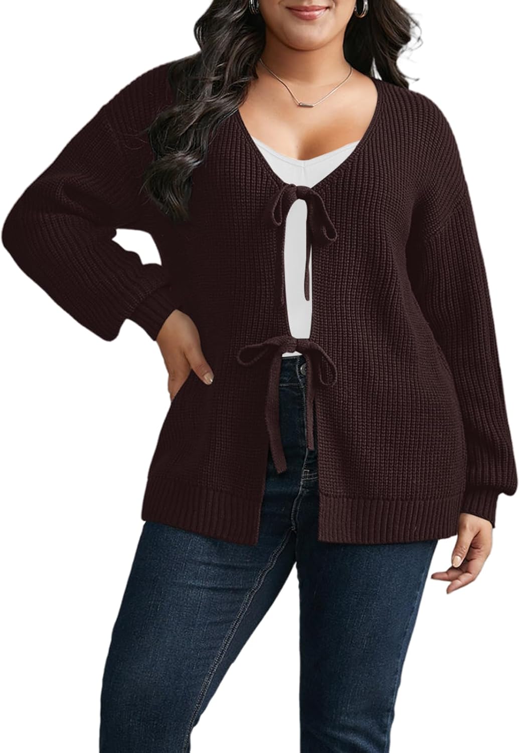Elitechoice Women's Plus Size Cardigan Sweater Long Sleeve Open Front Knit Cover Up Oversized Loose Fit Tops (XL-5XL) - Image 3