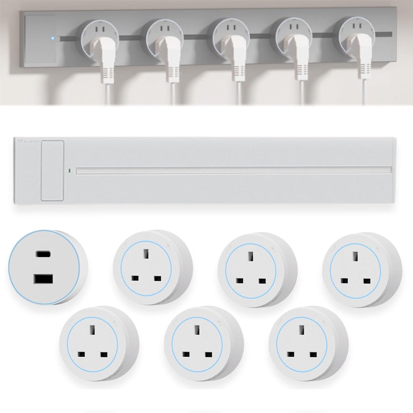 Power Track Socket, 8000W Wall-Mounted Slide Rail Wiring Board with 2500W Plug Adapters, Rotatable Movable Outlets, High Power for Kitchen Office Home(White,100cm)