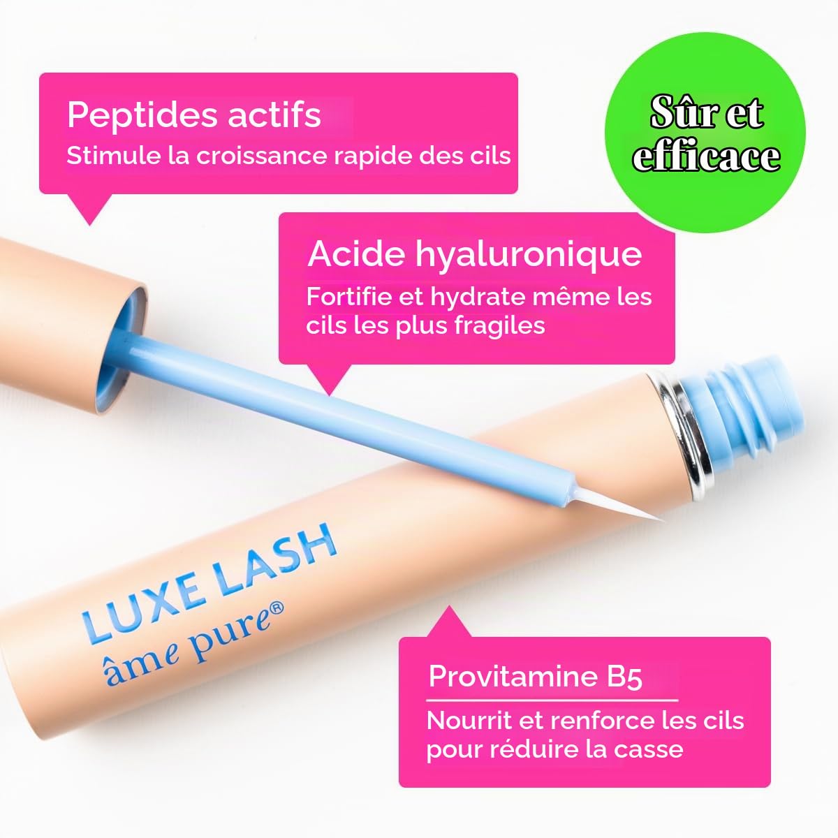 Ame Pure Luxe LASH Sérum pour cils - Sérum pour la croissance et la densité - Booster de croissance des cils pour des cils longs impressionnants - Dites adieu aux cils fins - 3 ml