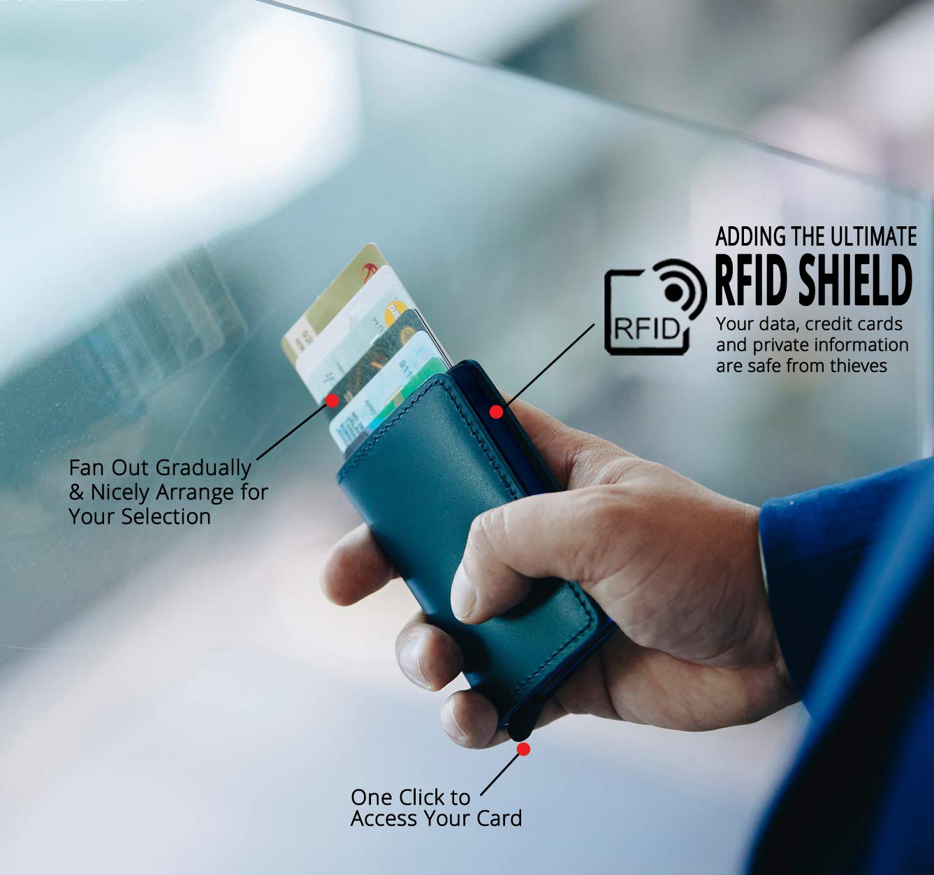 Buy Minimalist Slim Leather Credit Card Holder RFID Aluminum Ejector