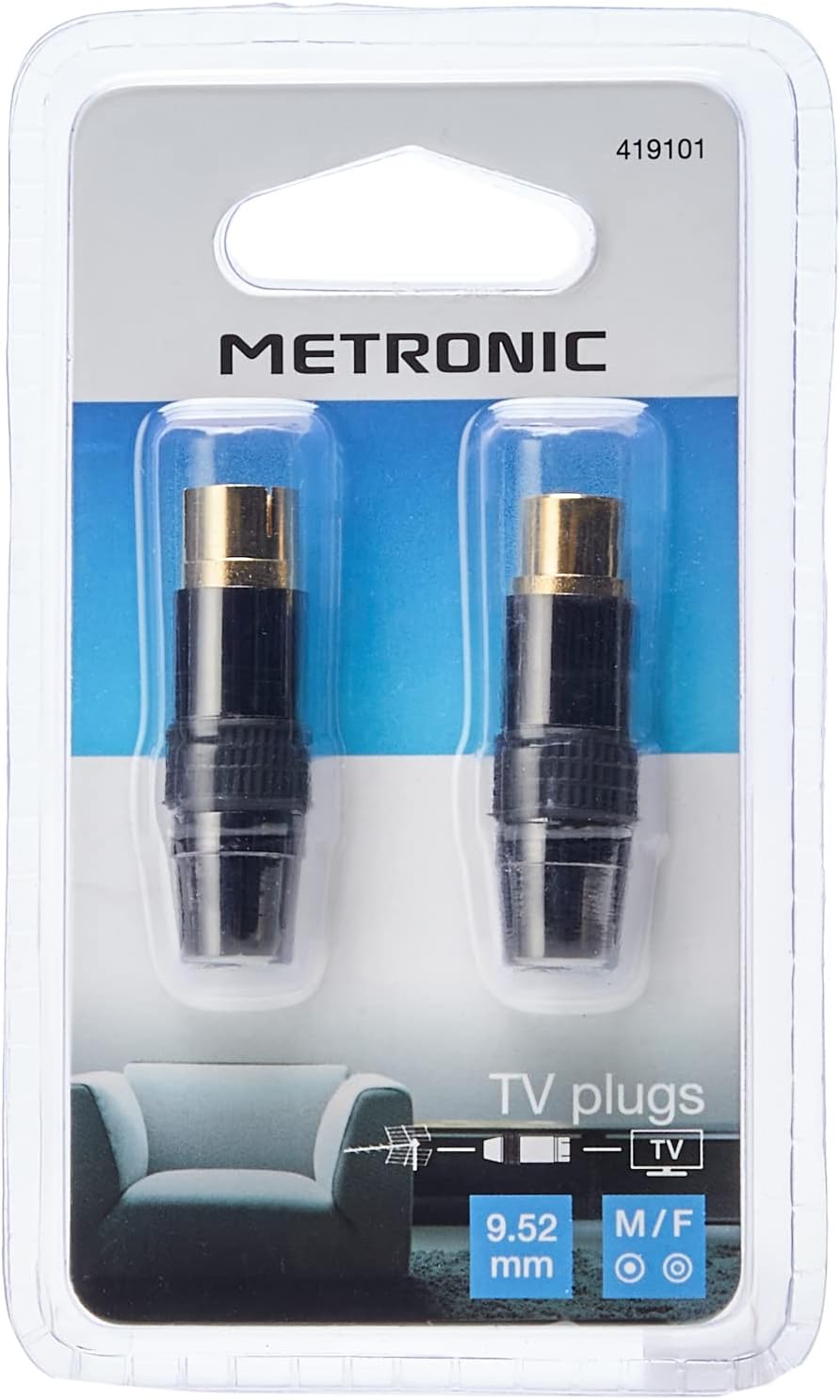 419101 Male/Female F-Connectors Set of 2 9.52 Diameter Black