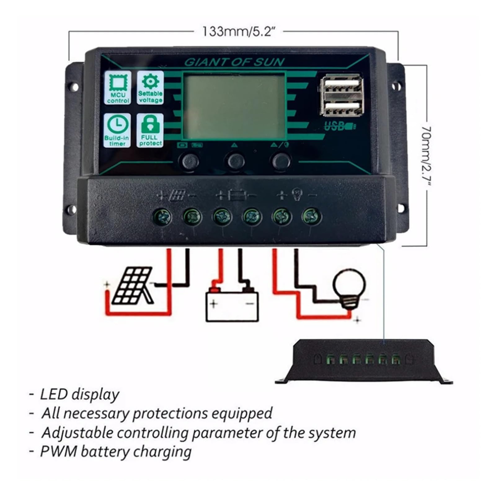 Regolatore Solare PWM 60A 50A 40A 30A 20A 10A Regolatore di Carica E Scarica 12V 24V Regolatore Solare LCD Automatico con Doppia USB 5V(50A)