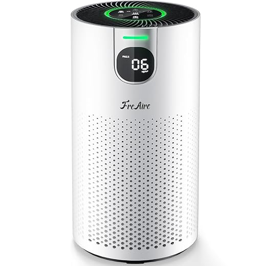 FreAire Air Purifiers for Home Large Room Covers up to 1800Ft², VisionAir 20dB Sleep Mode for Bedroom, with Real-Time AQI & PM2.5 Display,360°Intake&Outlet Air Cleaner Pet-Friendly HEPA,HAP606,White