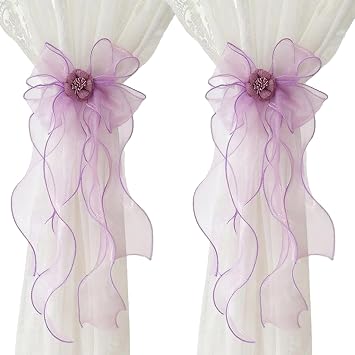 2 Pcs Lace Curtain Tiebacks Sweet Bowknot Flower Curtain Holdbacks,Flower Curtain Ties for Wedding Birthday Party Nursery Home Office Decorative Indoor Outdoor Purple