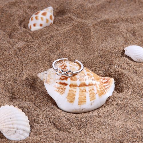 Image of Milacolato 925 Sterling Silver Toe Rings for Women 18K White Gold Plated Arrow Heart Infinity Vintage Celtic Knot Teardrop Daisy Flower Stylish Toe Rings Adjustable Toe Band Rings Summer Beach Foot Jewelry