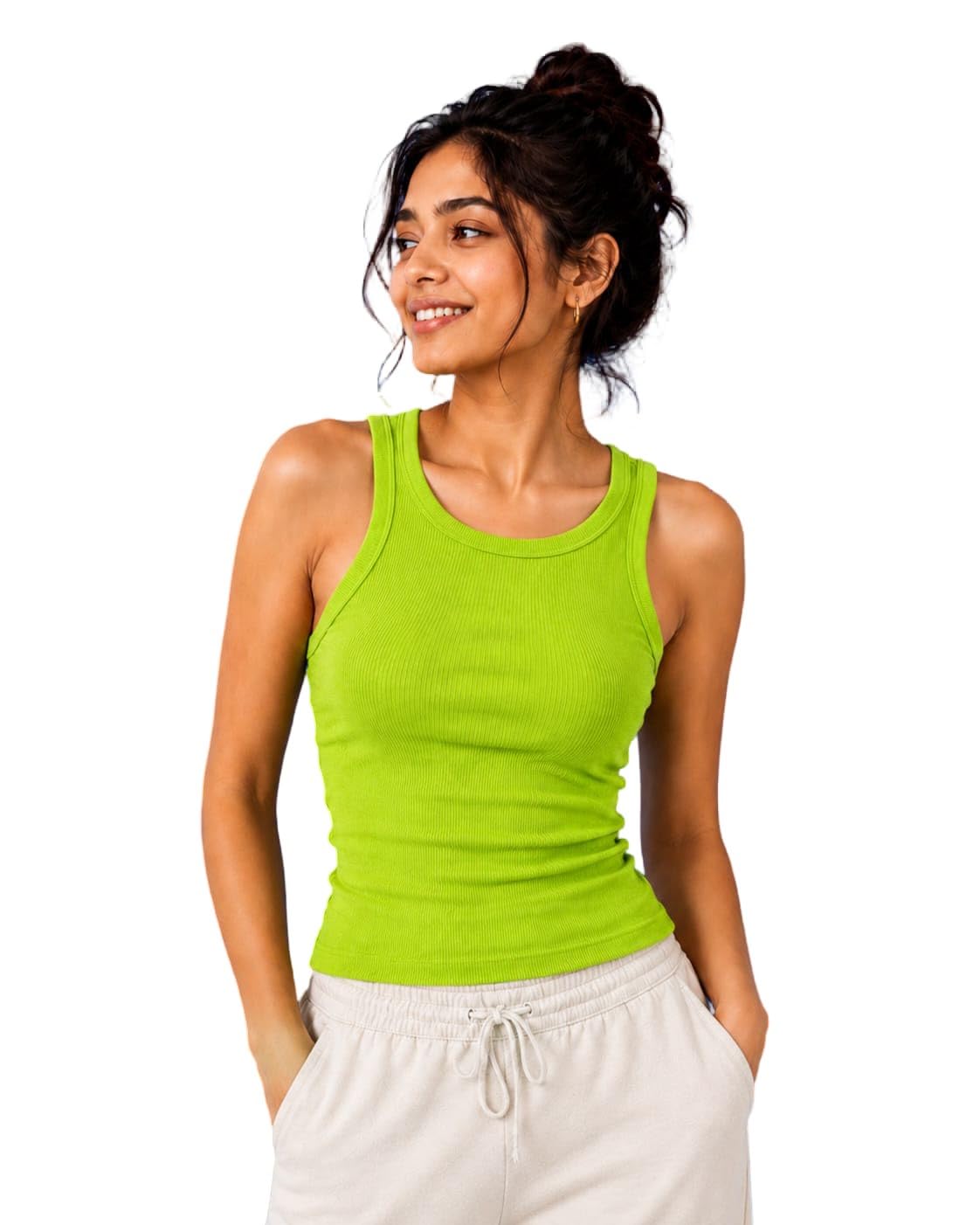 Women's Ribbed Tank Top | 220 GSM Premium Rib Fabric Sleeveless Round Neck Slim Fit Stretch Vest | Soft, Breathable Casual Camisole for Everyday Wear, Gym & Lounge-image-31