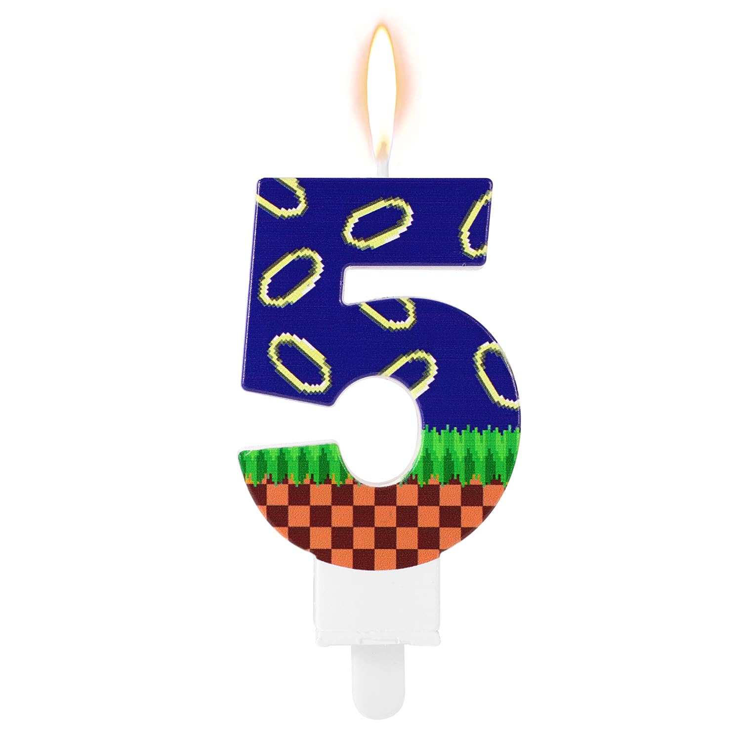 Blue Themed Birthday Candle, Happy Birthday Number Candle Cartoon Cake Topper Candle Blue & Gold Ring Print Birthday Party Decor for Cake Party Favor