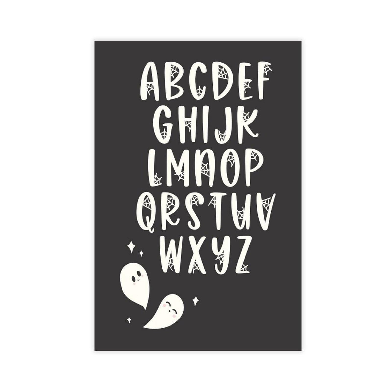 Poster sur toile de l'alphabet blanc sur fond noir pour l'apprentissage et l'éducation - Décoration murale pour salon, chambre à coucher - 61 x 91,4 cm (L x l)