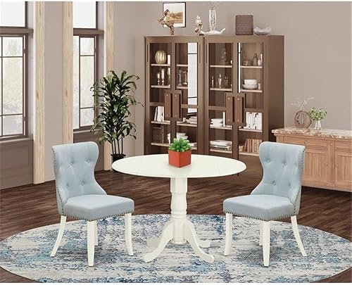 Miniatura 2 de East West Furniture DLSI3-WHI-15 - Juego de muebles de comedor de 3 piezas contiene una mesa de comedor redonda con gotas y 2 sillas tapizadas de