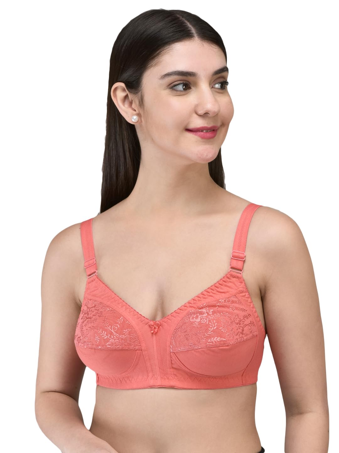 inkurv Everyday Bra for Women Full Coverage | Non Padded | Non Wired | D-Cup Brassier in Rich Cotton Fabric for Heavy Breast with Floral Net on Cups- IRIS-picture-28