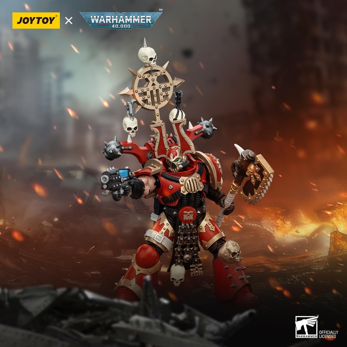 JOYTOY Warhammer 40K World Eaters Khorne Berzerker with Berzerker lcon, 5in 1/18 Scale Collectible Action Figure with Exquisite Design, Gifts for Fans & Collectors