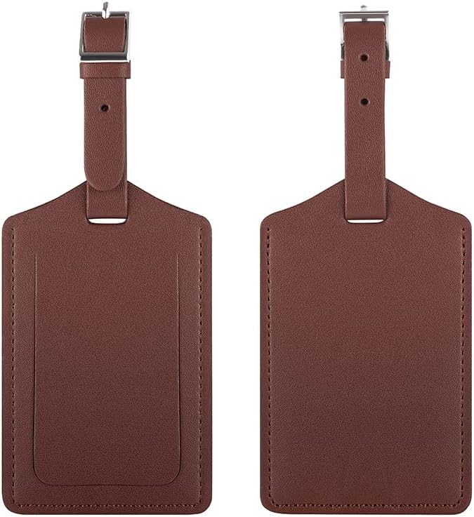 [2 Pack] Luggage Tags, Leather Case Luggage Bag Tags Travel Tags for Travel Bag Suitcase (Brown) - Image 2