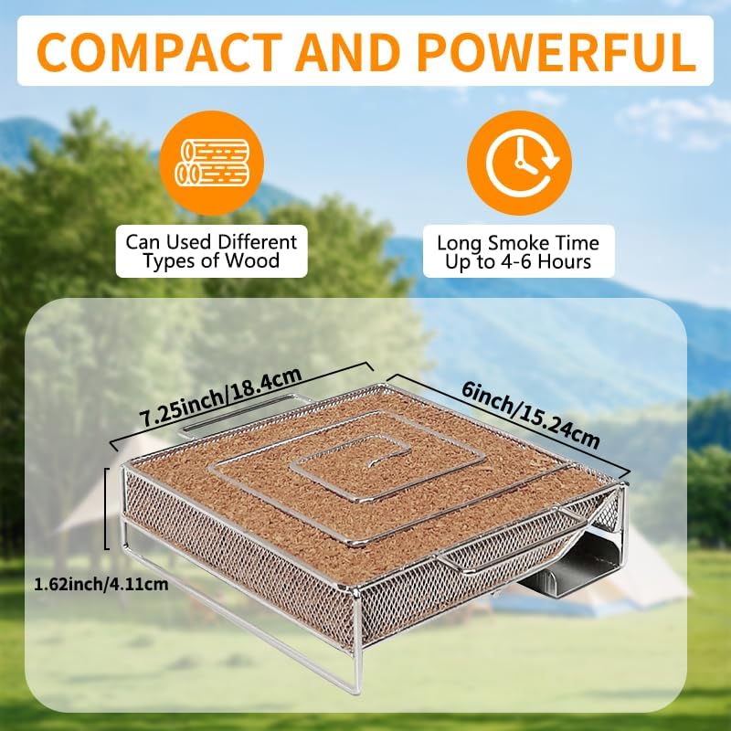 Miniatura 4 de Generador de humo frío de 8  para virutas de polvo  Diseño de laberinto cuadrado resistente para 4  7 horas de ahumado en frío  Compatible con