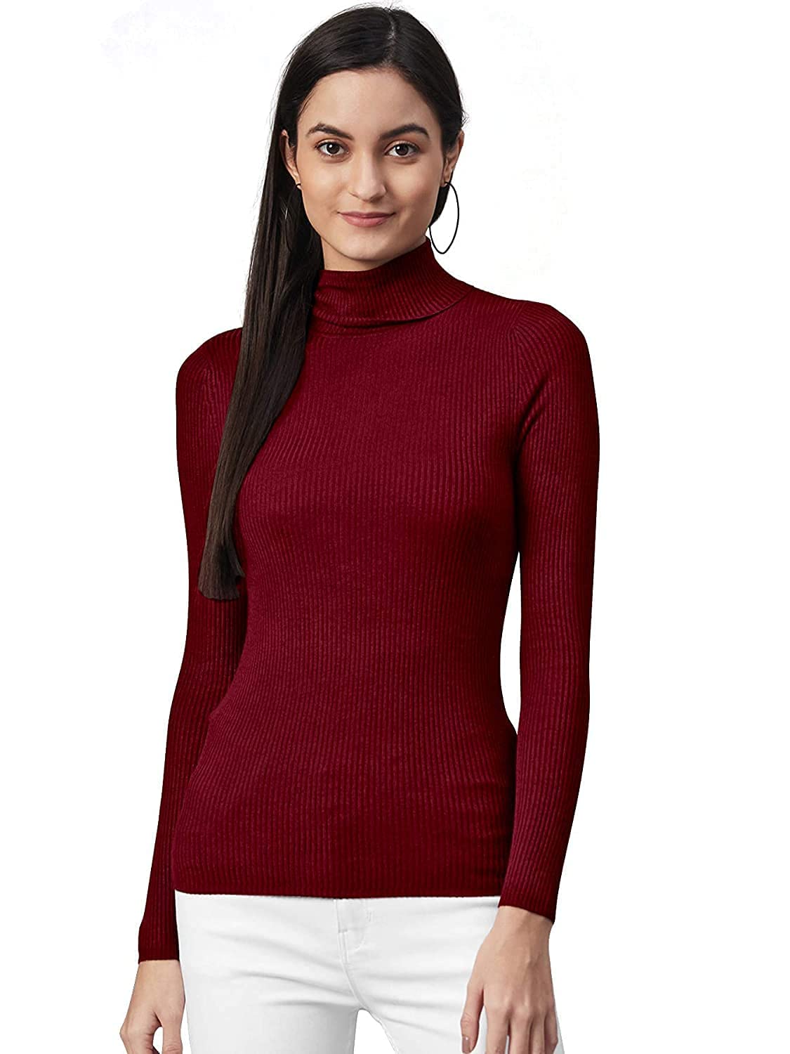 CRAMPLE® High Turtle Neck Fullsleeve Ribbed Tops/Women's High Neck Knitted Woolen Sweater for Women-picture-27
