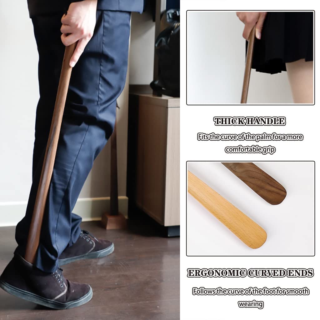 Calzador de zapatos para personas mayores, con mango largo, base de almacenamiento, para mujeres embarazadas, cuchara de zapatos de haya/nogal negro, regalo de cumpleaños