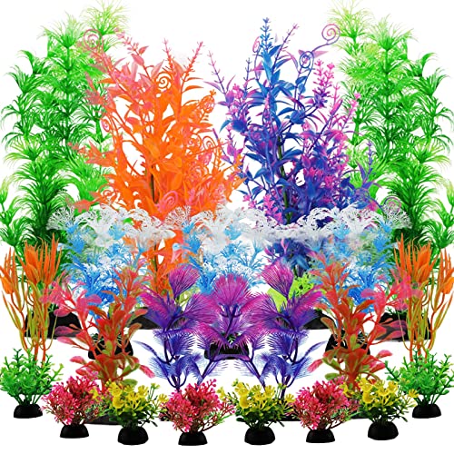 PietyPet 21 Pack Aquarium Plants Colorful Artificial Aquatic Plants Lifelike Decor Fish Tank Plants Aquarium Decorations for Household and Office Aquarium Simulation, Small to Large ( 4 to 30cm )