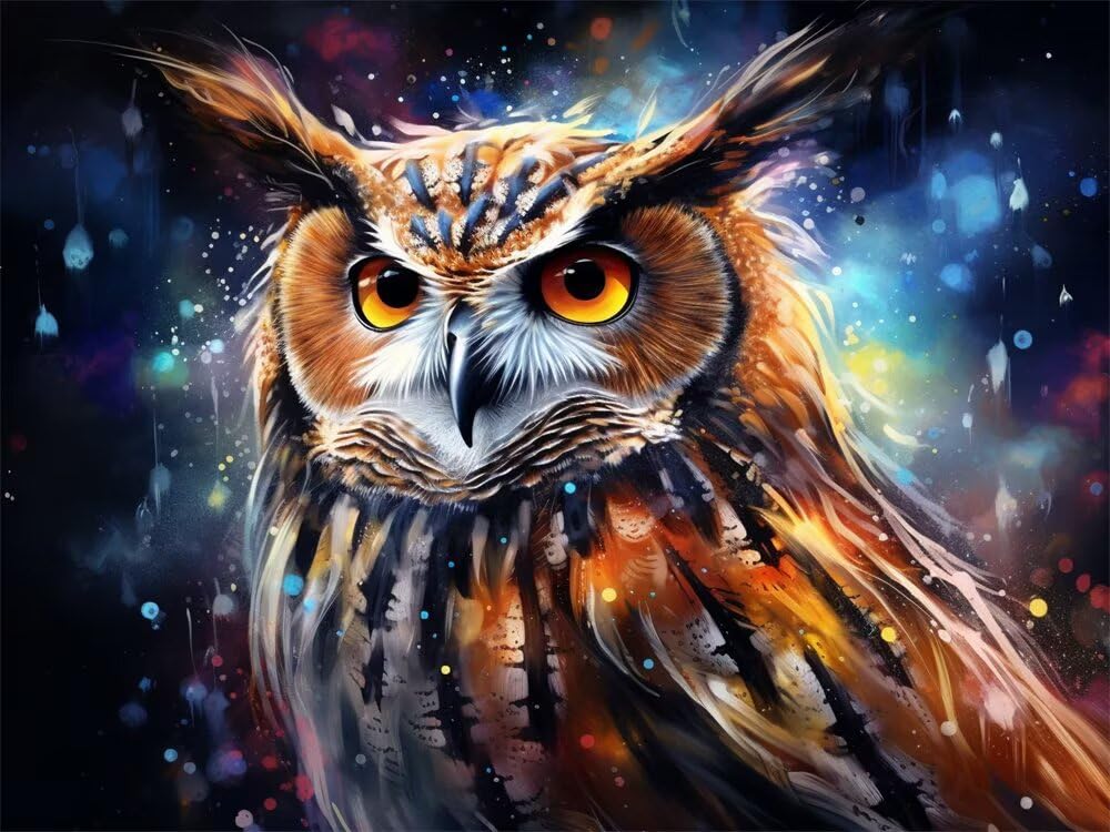 Peinture par Numero Adulte DIY Peinture Numero Adulte Hibou, Paint by Numbers Kit de Peinture à l'huile sur Toile avec Peintures et Pinceaux pour Décoration de la Maison, Sans Cadre 90x60cm -PT755