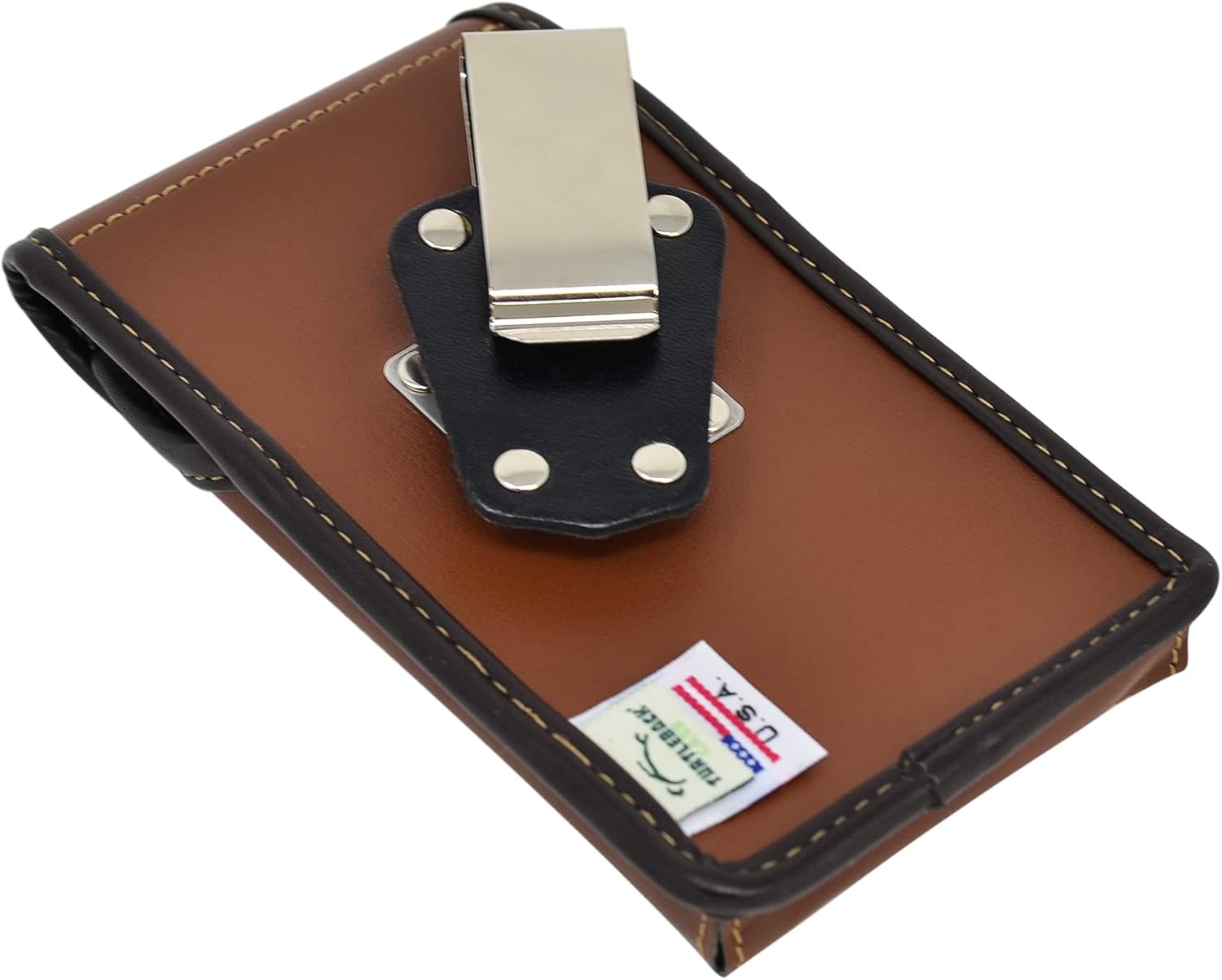 Turtleback Brown Belt Case for iPhone 16 Pro, 16e, 15 Pro, 14 Pro, 13 - Small – Fits Slim Thin Style Cases, Vertical Holster Leather Pouch with Heavy Duty Rotating Belt Clip,